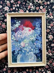 Buy Orig. Oil Painting Vintage Picture Frame Antique Wood Shabby Flowers Small Picture • 8.58£