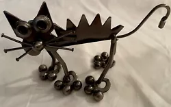 Buy Scrap Metal Cat Recycled Welded Feline Ornament Sculpture Folk Art • 21.99£