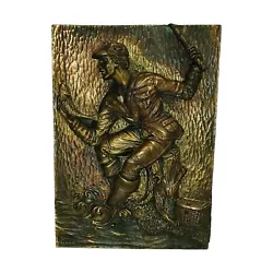 Buy Arpeco Signed Plaster Bas-Relief Fisherman Sculpture - Bronze Effect Gilt & Gold • 29.99£