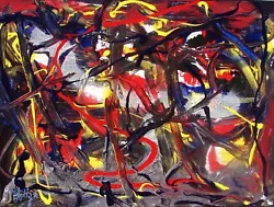 Buy Modernist ABSTRACT CANVAS PAINTING Expressionist MODERN ART SICK CONFUSION FOLTZ • 40.34£