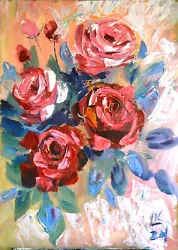 Buy Red Rose Garden Painting Modern Floral Vibrant Impressionistic Flower Art • 165.37£