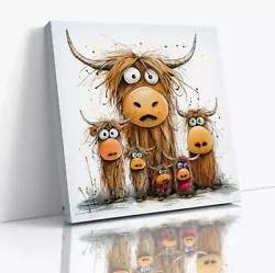 Buy Cute Funny Highland Cows Square Canvas Print Picture Gift Modern Wall Art Poster • 10.99£