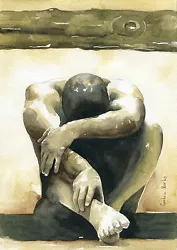 Buy PRINT Of Original Art Work Watercolor Painting Gay Male Nude  Under Pressure  • 17.95£