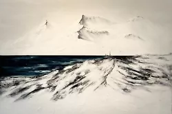 Buy Original Extra Large Signed Oil Painting. Textured White Seascape Boat Mountain • 2,850£