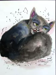 Buy Primitive Folk Art Original Painting Cat/woman Watercolor Painting Tarrantts • 11.58£