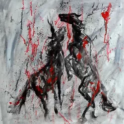 Buy Original Mario Mendoza  Wild Free Horse  Oil Painting Pop  Modern Art Equine • 250£