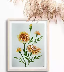 Buy Marigold Flowers | Original Hand Painted Watercolour Painting | Floral | Signed • 20£