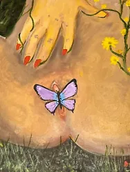 Buy Erotic Art,  The Lady's Butterfly   Original Nude Oil Painting, 12 X 10 In • 35£