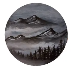 Buy Original Frosty Mountains, Hand Painted Round Wooden Board 10 Cm • 9.77£