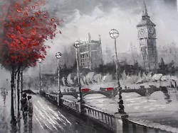 Buy London Large Oil Painting Canvas Print Black Red White Contemporary Art England • 13.95£