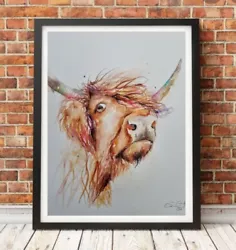 Buy Large Original Signed Watercolour Art Painting By Elle Smith Of A Highland Cow • 45£