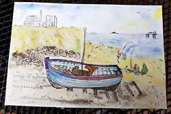 Buy Small Original Watercolour Painting,Fishing From The Beach,9 X6 ,by Chris Clarke • 4.99£