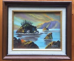 Buy Vintage Oil Painting Rocky Coast At Sunset Signed A. Greene - Frame 12”x14” • 61.97£