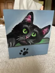 Buy Tissue Box Hand Painted Black Cat And Paws Original Design By Artist Great Gift • 20.66£