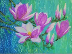 Buy Flowers Magnolia Oil Pastel Paintings. Without Frame.33x23 Cm • 22.48£
