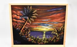 Buy Vintage Hawaiian Black Velvet Painting Of Sunset By John DePonce • 25£