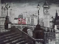 Buy London Street Red Bus Oil Painting Canvas Cityscape Modern Black White Original • 21.95£