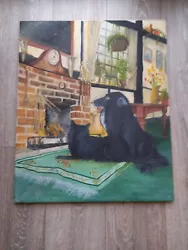 Buy Oil Painting Antique Cat And Dog Next To The Fire • 45£
