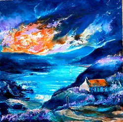 Buy Cottage By The Sea.Sunset.Bill Baker,direct From Artist.original Oil Painting. • 10£