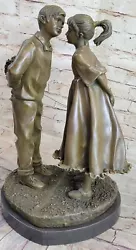 Buy Childhood Love Romance Boy & Girl On Heart Shaped Marble Base Bronze Sculpture • 518.80£