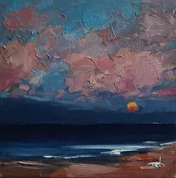 Buy Beach Sunset Landscape Oil Painting Vivek Mandalia Impressionism 8x8 Original  • 5.50£