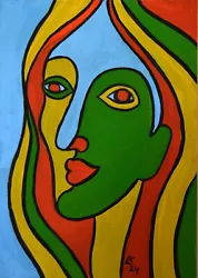Buy Modern Woman Abstract Face Art Original Painting Bold Colorful Wall Art • 87.03£