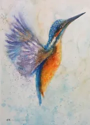 Buy ORIGINAL Signed Watercolour Painting KINGFISHER Bird River Fish Art Clare Crush • 21.99£
