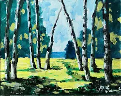 Buy Birches Grove Landscape Oil Painting Canvas Impressionism Collectable COA • 29.01£