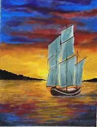 Buy Original Painting Sailing Away Sunset Beach On Canvas • 15£