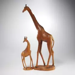 Buy (2) Vintage Wood African Wood Giraffe Sculptures Signed Kamula *READ* • 82.88£