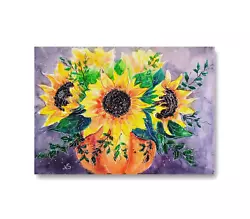 Buy Sunflowers Watercolor Painting Floral Original Art Flower Pumpkin Artwork • 41.34£