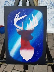 Buy Original Galaxy Stag Deer Space Handmade Painting Gothic Canvas Acrylic Wall Art • 20£