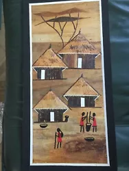 Buy Trible Art Construted From Reeds Crudely Painted 8x16''depicts A Village In  Afr • 3£