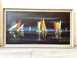 Buy Vintage 50’s Painting Boats At Night By H Kleine Retro Art • 40£