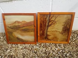 Buy Pair Original Framed Art Paintings Wood Trees Mountain Scene 13  Approx • 20£