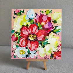 Buy Original Oil Painting Peony Colorful Flowers Artwork Floral Impasto Wall Art • 41.47£