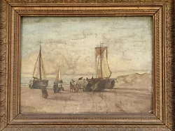 Buy Antique Victorian Original Oil Painting On Board Unsigned Unloading The Boats • 189.99£