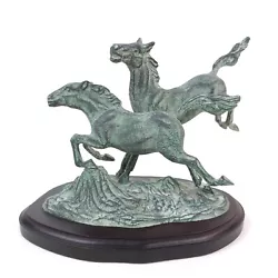 Buy Vintage TOYO Horses Cast Bronze Metal Art Sculpture Statue Wood Base KOREA • 82.87£