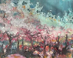 Buy Oil Hand Painting Original Sakura Garden Cherry Blossom Flowers Night • 292.95£