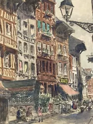 Buy Beautiful Drawing Gouache Watercolour Paper Scene Of Rue Barbet Roan 1926 Town • 149.15£