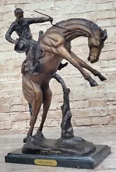 Buy Signed Remington Cowboy W/ Rearing Horse Western Bronze Sculpture Figure Art Dec • 394.31£