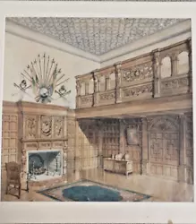 Buy Large  Antique Watercolour Interior  Of A Stately  Room With Fire Place • 85£