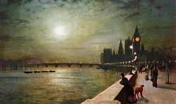 Buy Thames Westminster, London Painting By John Atkinson Grimshaw Reproduction • 42.29£