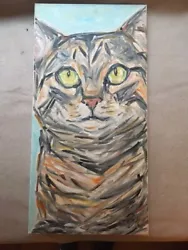 Buy Tabby Gray Cat Tiger Painting, Kitten Pet Portrait 10x20, Original Oil Gretchen • 32.25£