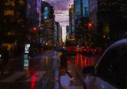 Buy Evening In A Rainy City, Oil Painting, Artwork, Wall Art Print, 5  X 7  • 4.99£