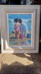 Buy Oil On Board Signed Paul C Milner - Seaside Beach Little Girl Playing  • 250£