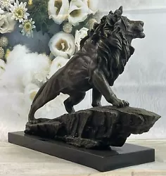 Buy 100% Solid Bronze Sculpture A Large Animal Male Lion Statue Marble Base Figurine • 401.15£