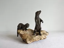 Buy Cold Cast Bronze Resin Sculpture Figure Of Otters On A Rock - Signed Ornament  • 39.98£