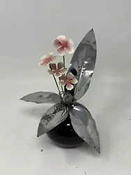 Buy Vintage MCM Mario Jason Metal Sculpture Flower Blooms Onyx Glass Signed 11” Tall • 28.94£