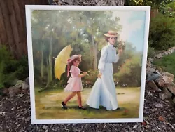 Buy Vintage Colorful Mother & Daughter Spring Stroll W/Parasol Original Oil Painting • 276.85£